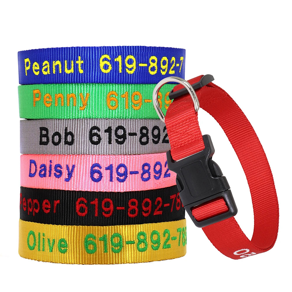 Dog Adjustable Nylon Embroidered Collar