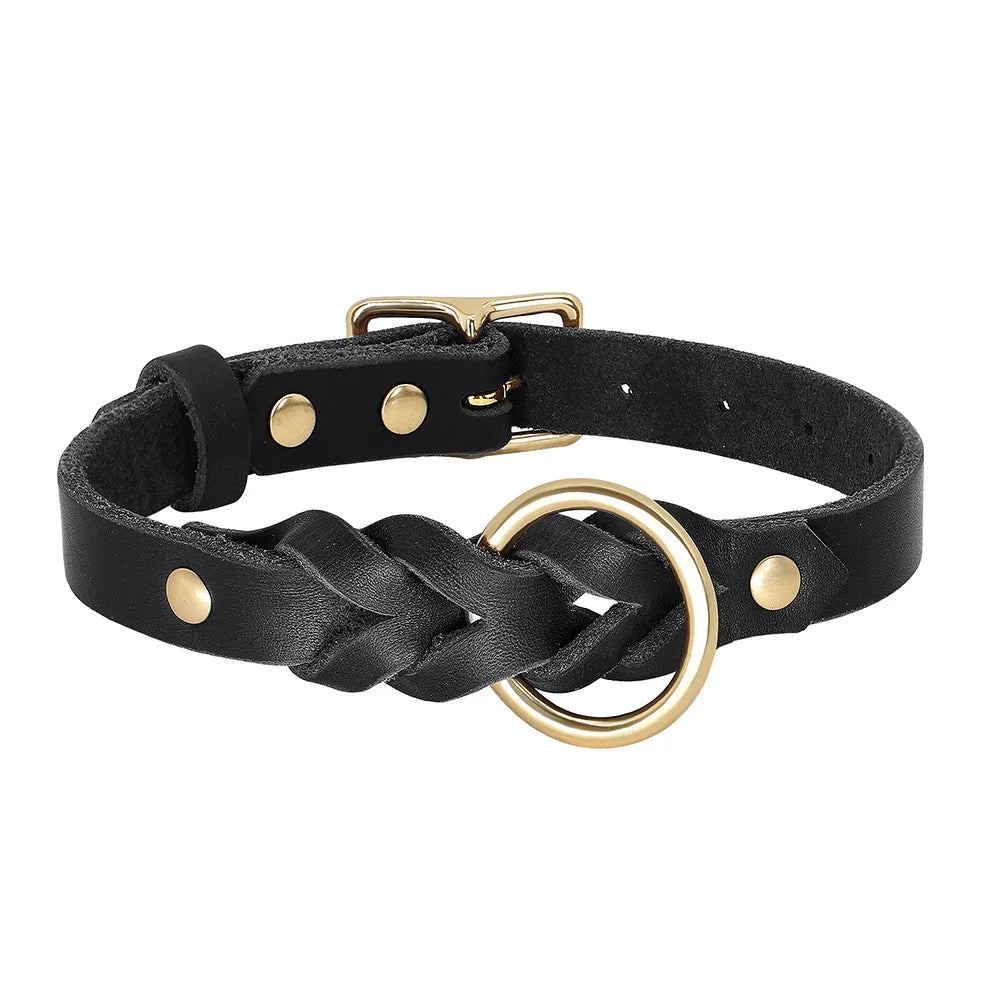 Dog Genuine Leather Collar Leash Set