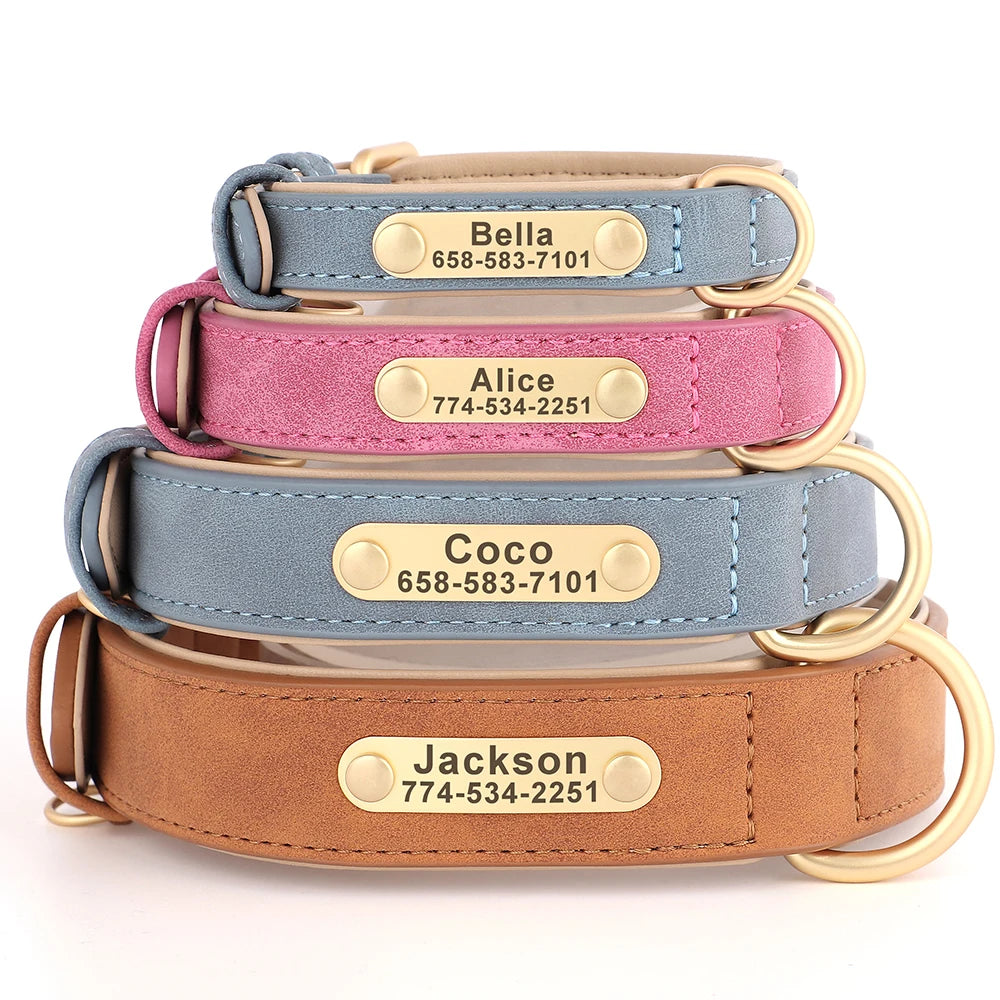 Dog Custom Engraved PU Leather Collar